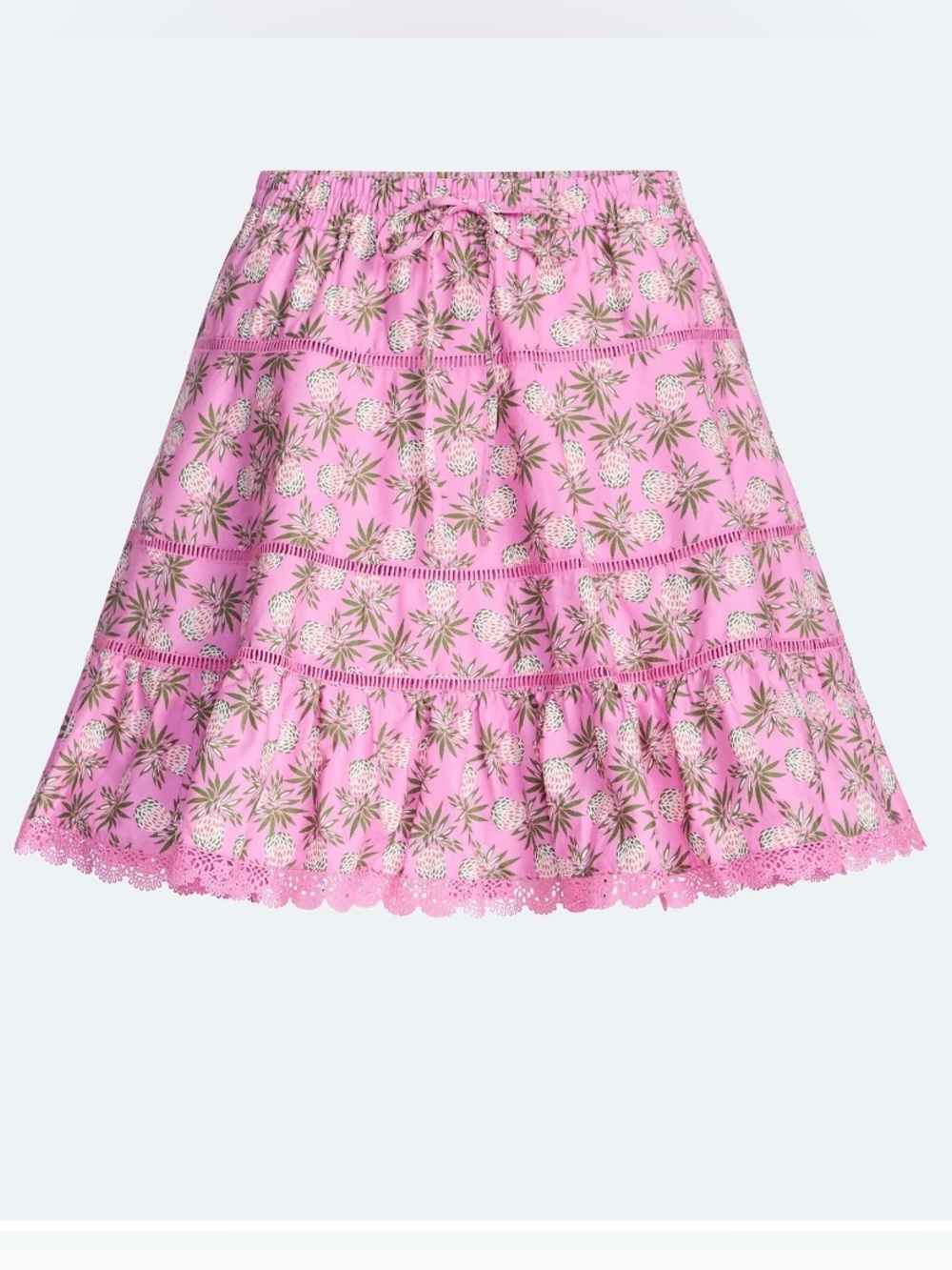 NWT Free Assembly Pink Pineapple Tiered Cotton Mini Skirt Size L 12-14